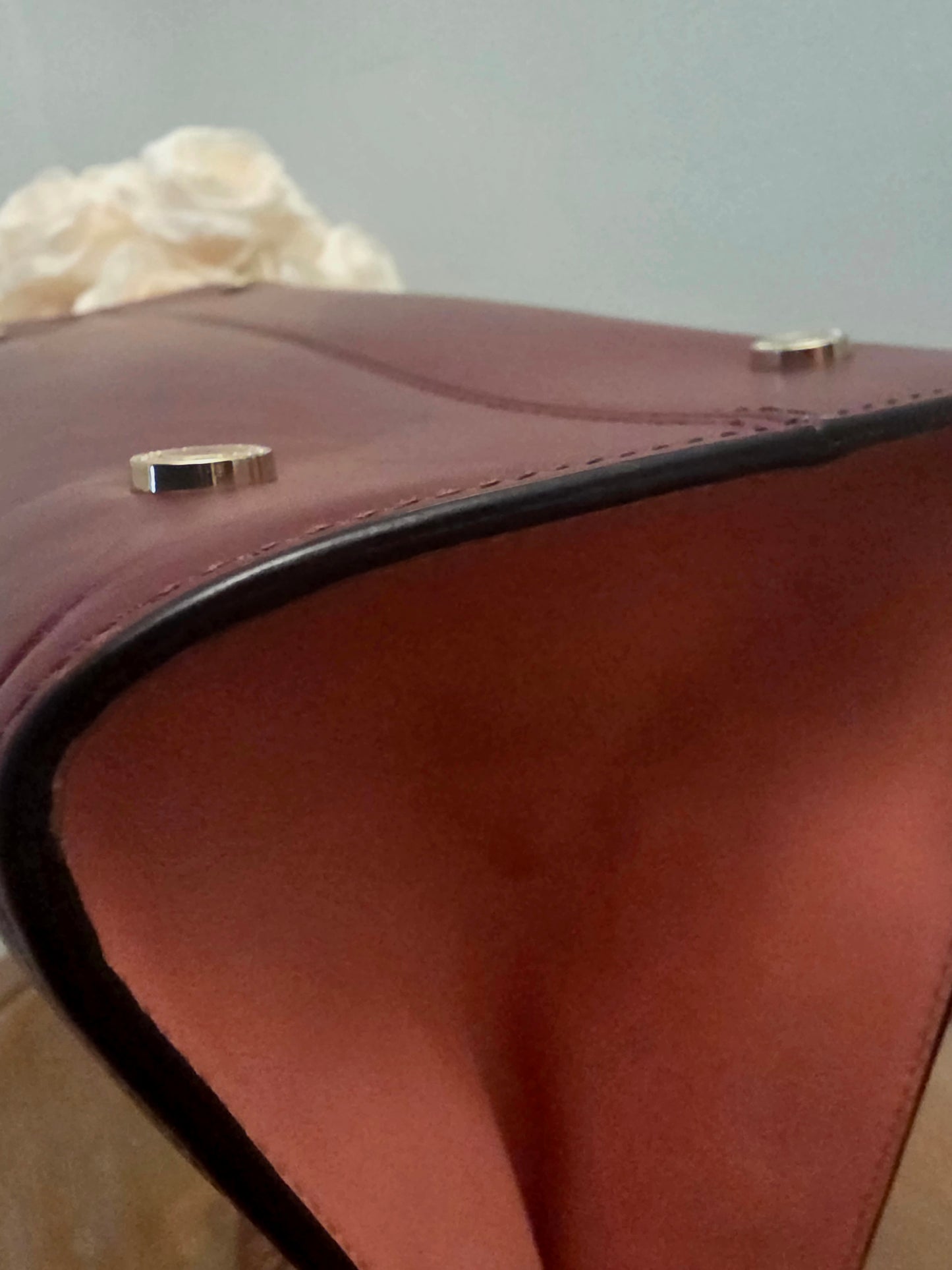 BVLGARI Serpenti Top Handle Tote Bag Ivory & Burgundy Leather with Enamel Scale Handles