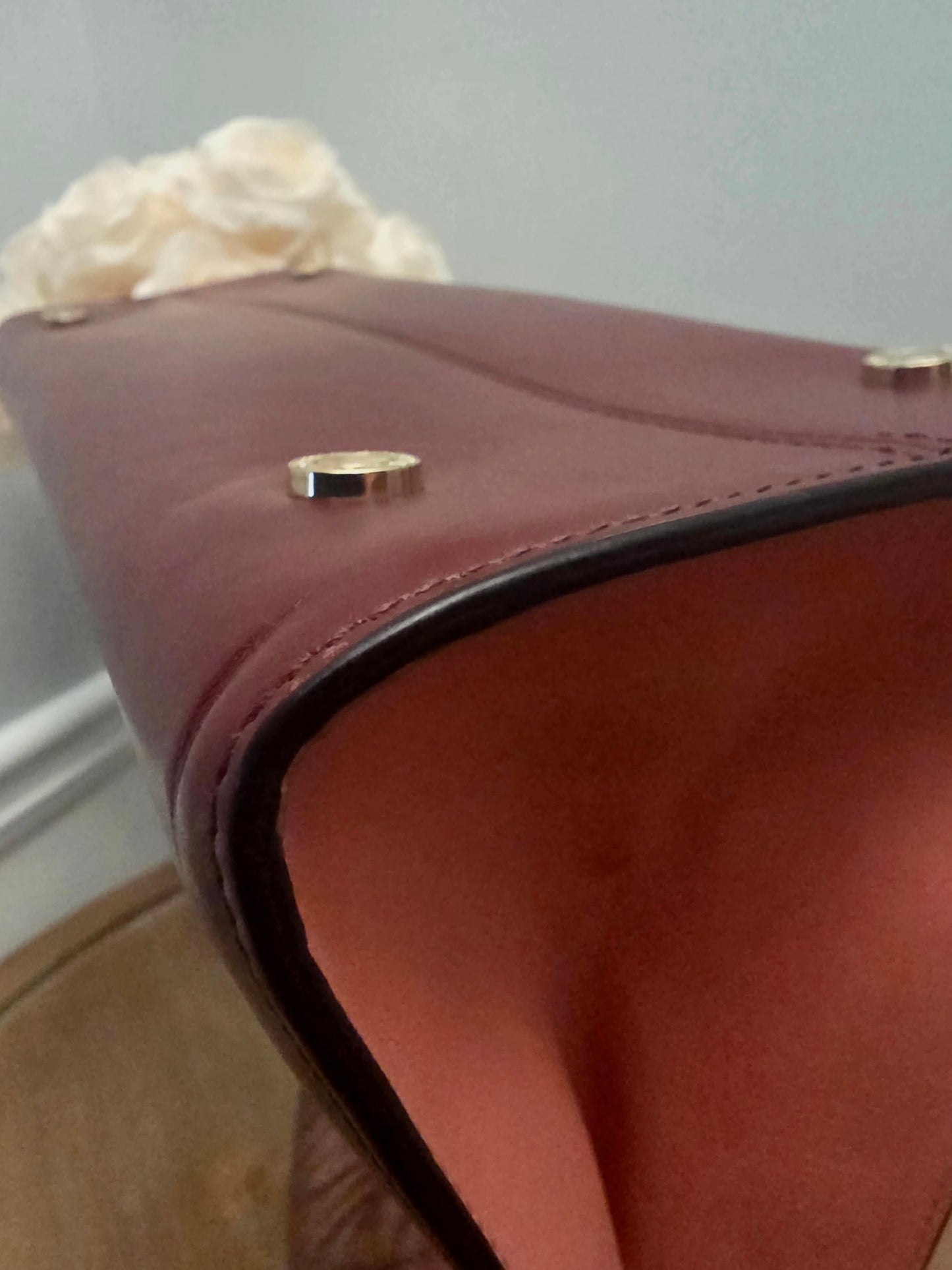 BVLGARI Serpenti Top Handle Tote Bag Ivory & Burgundy Leather with Enamel Scale Handles
