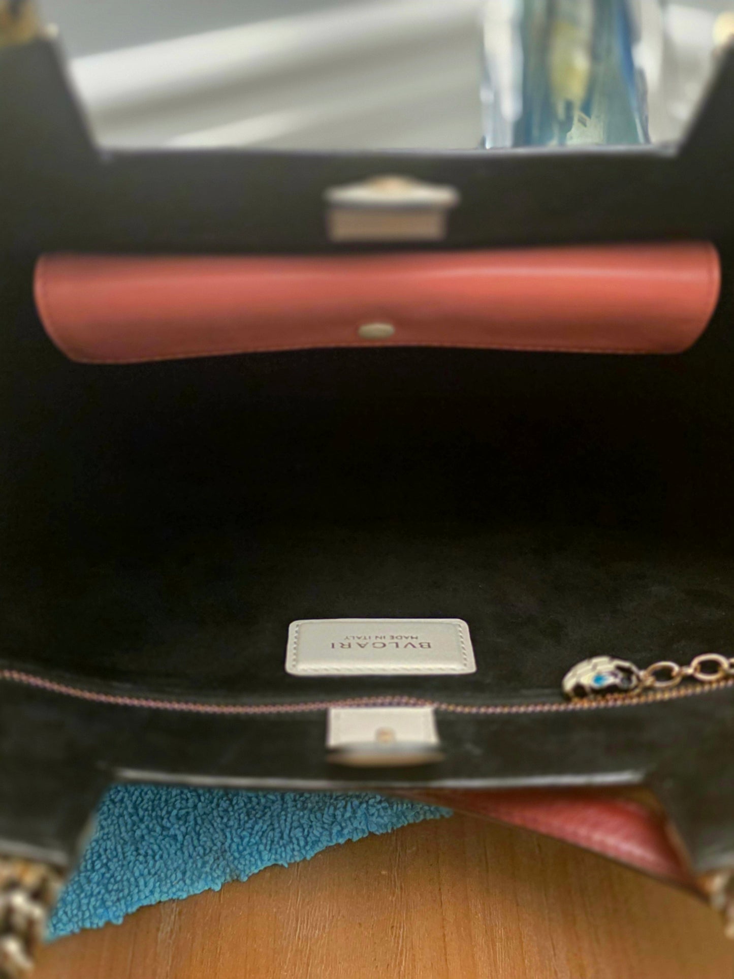 BVLGARI Serpenti Top Handle Tote Bag Ivory & Burgundy Leather with Enamel Scale Handles