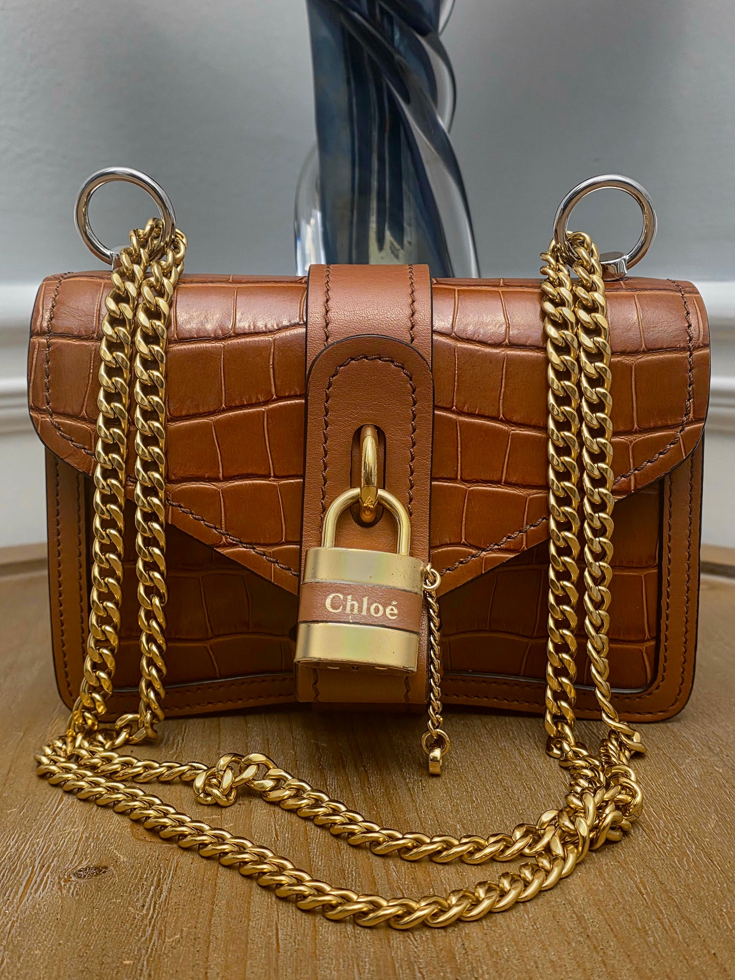 Chloé Aby Lock Small Croc-Embossed Leather Shoulder Bag