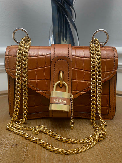Chloé Aby Lock Small Croc-Embossed Leather Shoulder Bag