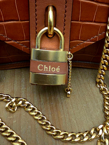 Chloé Aby Lock Small Croc-Embossed Leather Shoulder Bag