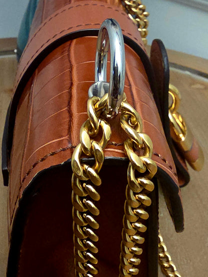 Chloé Aby Lock Small Croc-Embossed Leather Shoulder Bag