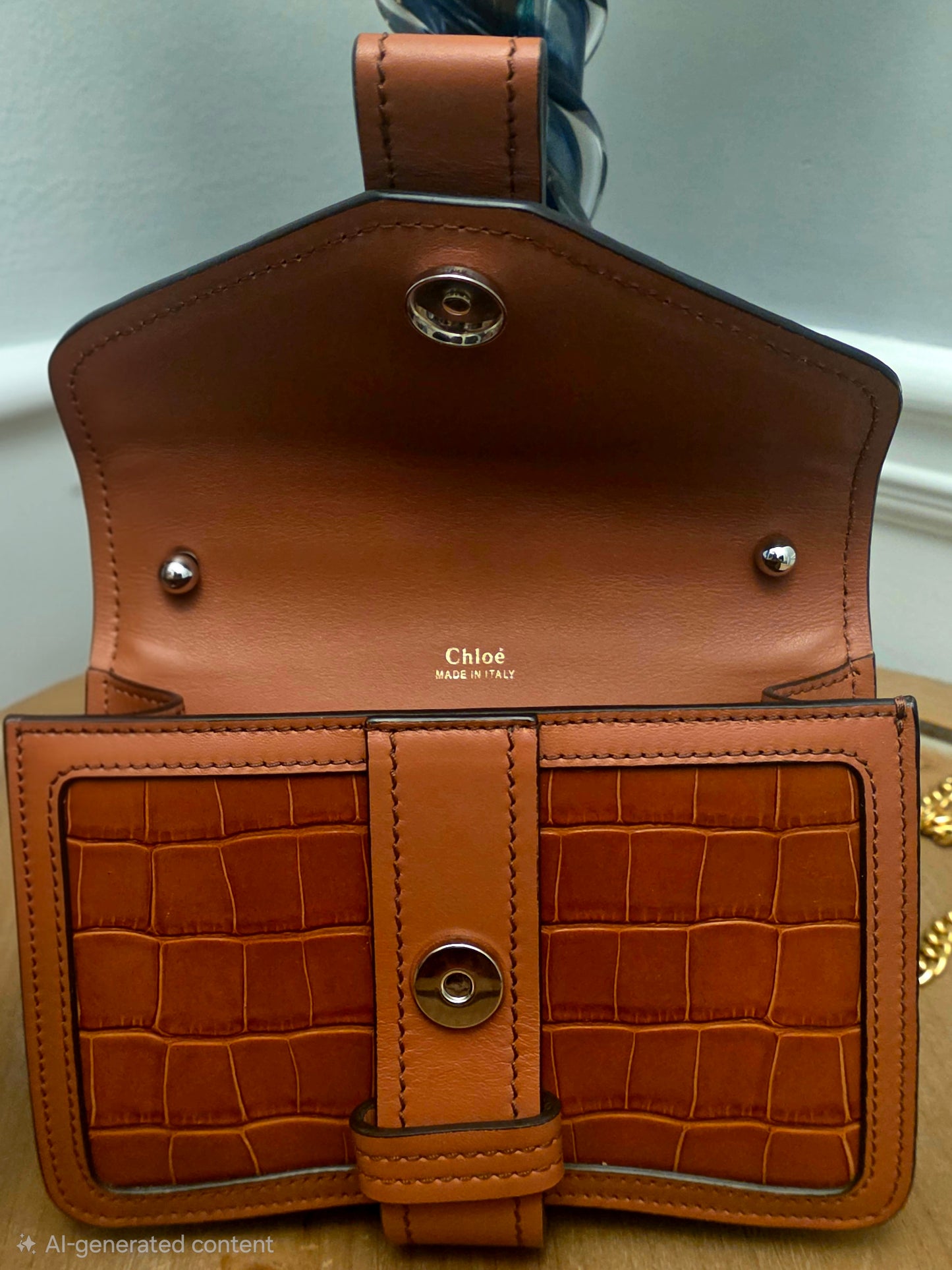 Chloé Aby Lock Small Croc-Embossed Leather Shoulder Bag