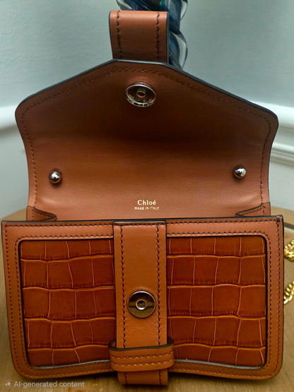 Chloé Aby Lock Small Croc-Embossed Leather Shoulder Bag