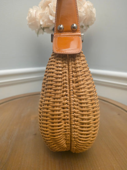 Rare Vintage Salvatore Ferragamo Vara Bow Wicker Shoulder Bag