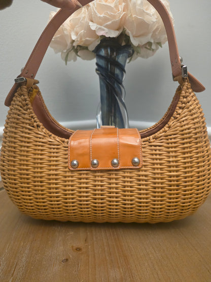 Rare Vintage Salvatore Ferragamo Vara Bow Wicker Shoulder Bag