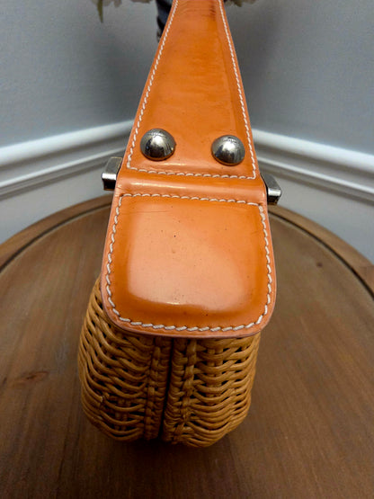 Rare Vintage Salvatore Ferragamo Vara Bow Wicker Shoulder Bag