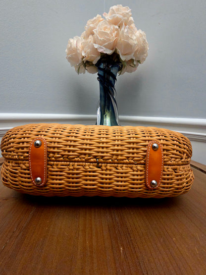 Rare Vintage Salvatore Ferragamo Vara Bow Wicker Shoulder Bag