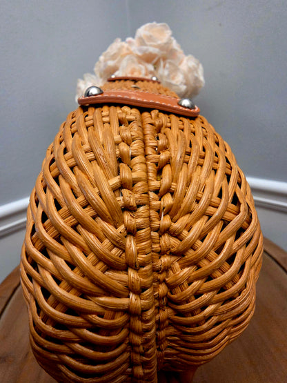 Rare Vintage Salvatore Ferragamo Vara Bow Wicker Shoulder Bag