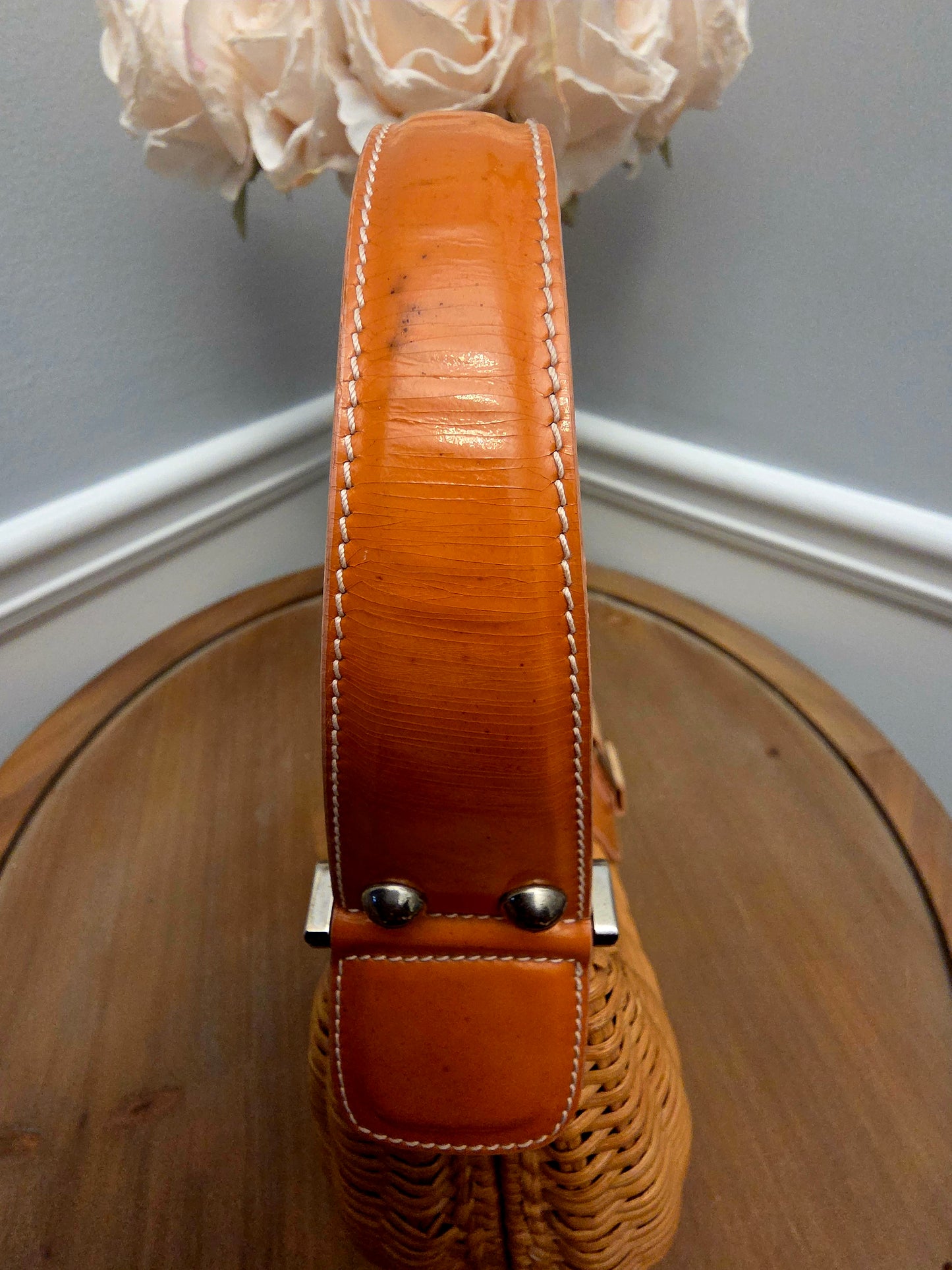 Rare Vintage Salvatore Ferragamo Vara Bow Wicker Shoulder Bag