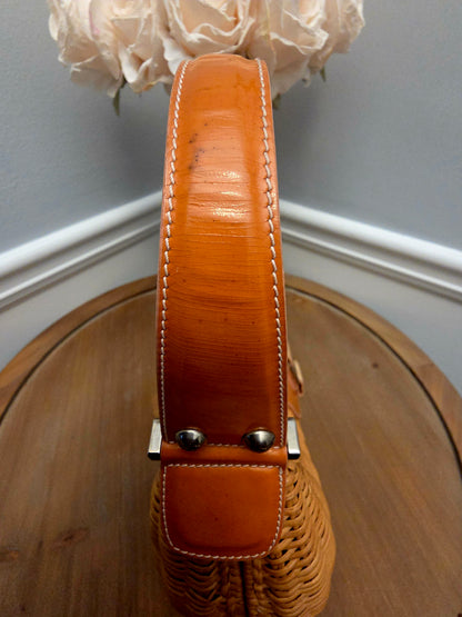 Rare Vintage Salvatore Ferragamo Vara Bow Wicker Shoulder Bag