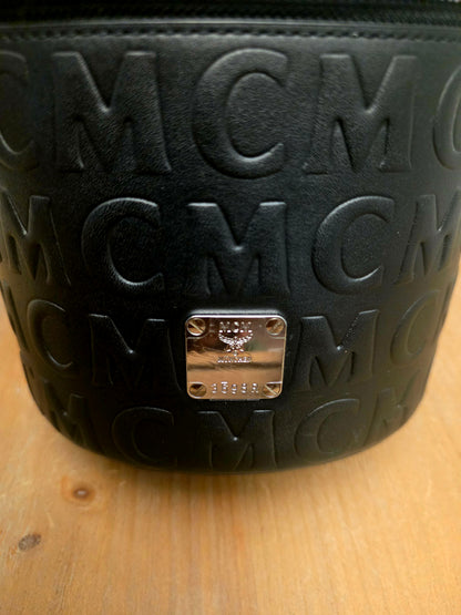 MCM Black Embossed Monogram Vanity Bag with Scarf Handle & Strap | IG Collective
