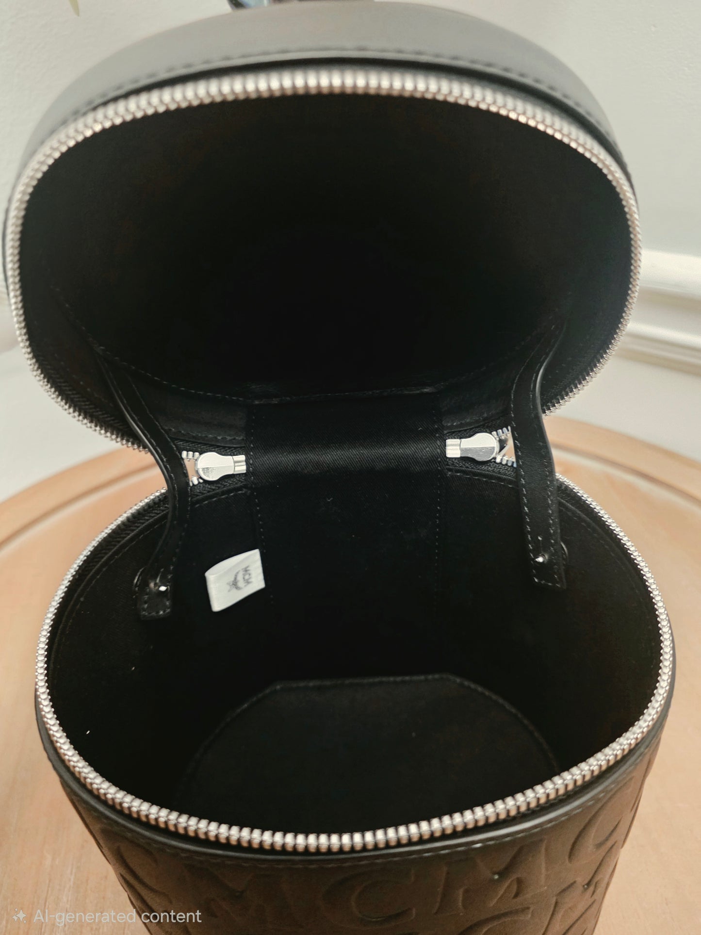 MCM Black Embossed Monogram Vanity Bag with Scarf Handle & Strap | IG Collective