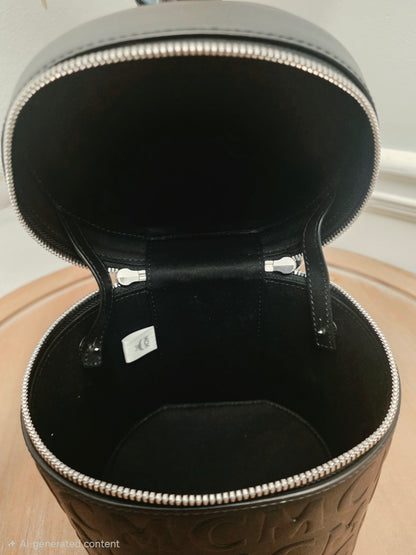 MCM Black Embossed Monogram Vanity Bag with Scarf Handle & Strap | IG Collective