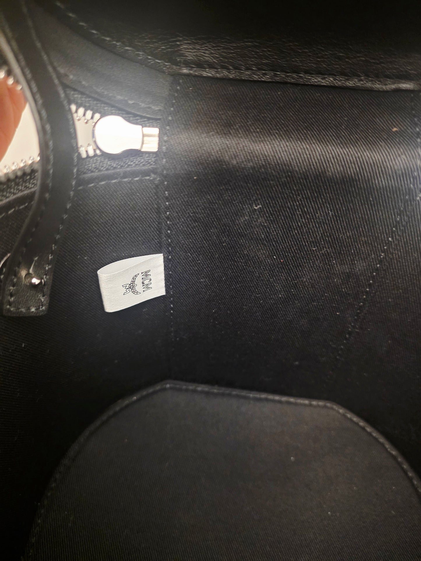MCM Black Embossed Monogram Vanity Bag with Scarf Handle & Strap | IG Collective