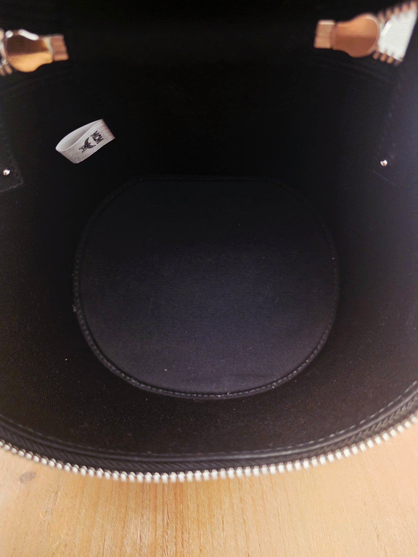 MCM Black Embossed Monogram Vanity Bag with Scarf Handle & Strap | IG Collective