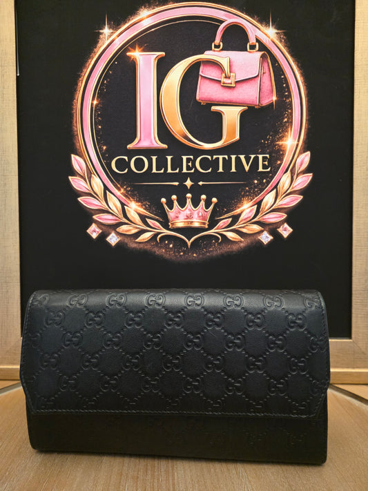 Gucci Black Guccissima Leather Travel Wallet / Continental Organizer