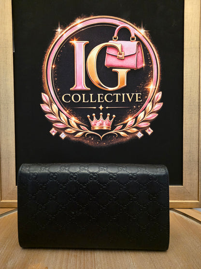 Gucci Black Guccissima Leather Travel Wallet / Continental Organizer