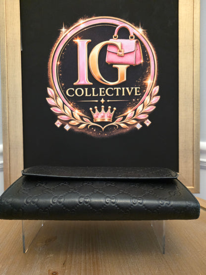 Gucci Black Guccissima Leather Travel Wallet / Continental Organizer
