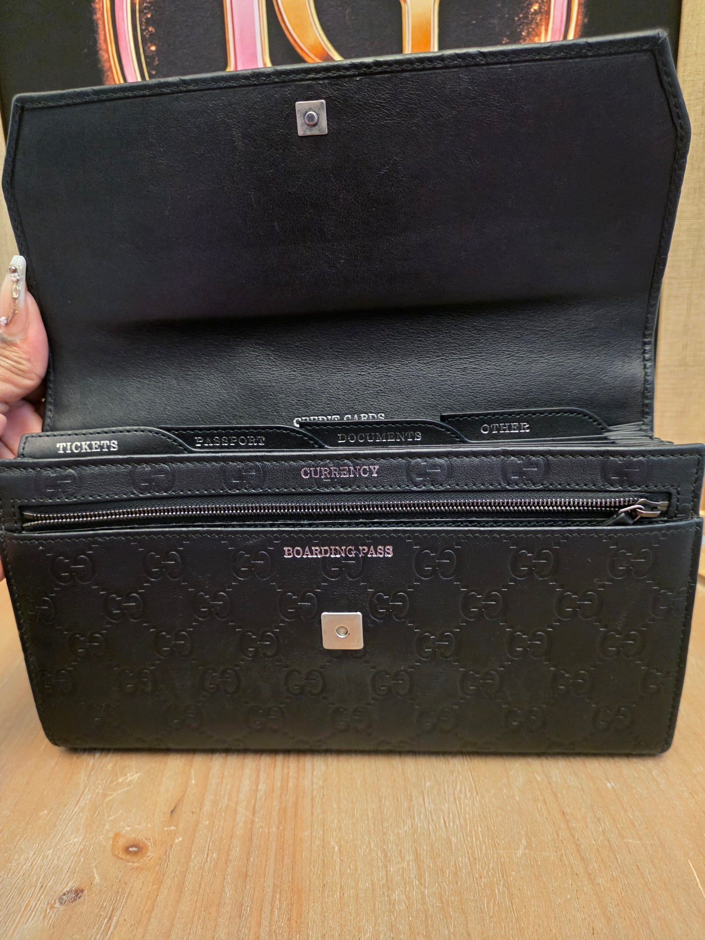 Gucci Black Guccissima Leather Travel Wallet / Continental Organizer