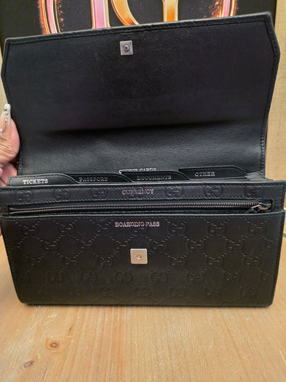 Gucci Black Guccissima Leather Travel Wallet / Continental Organizer