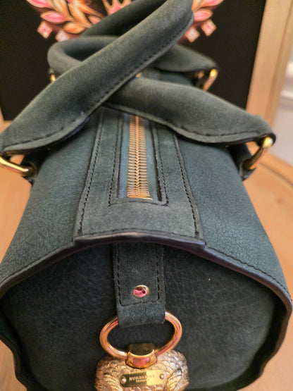Burberry Prorsum Dark Green Nubuck Leather Owl Doctor Bag