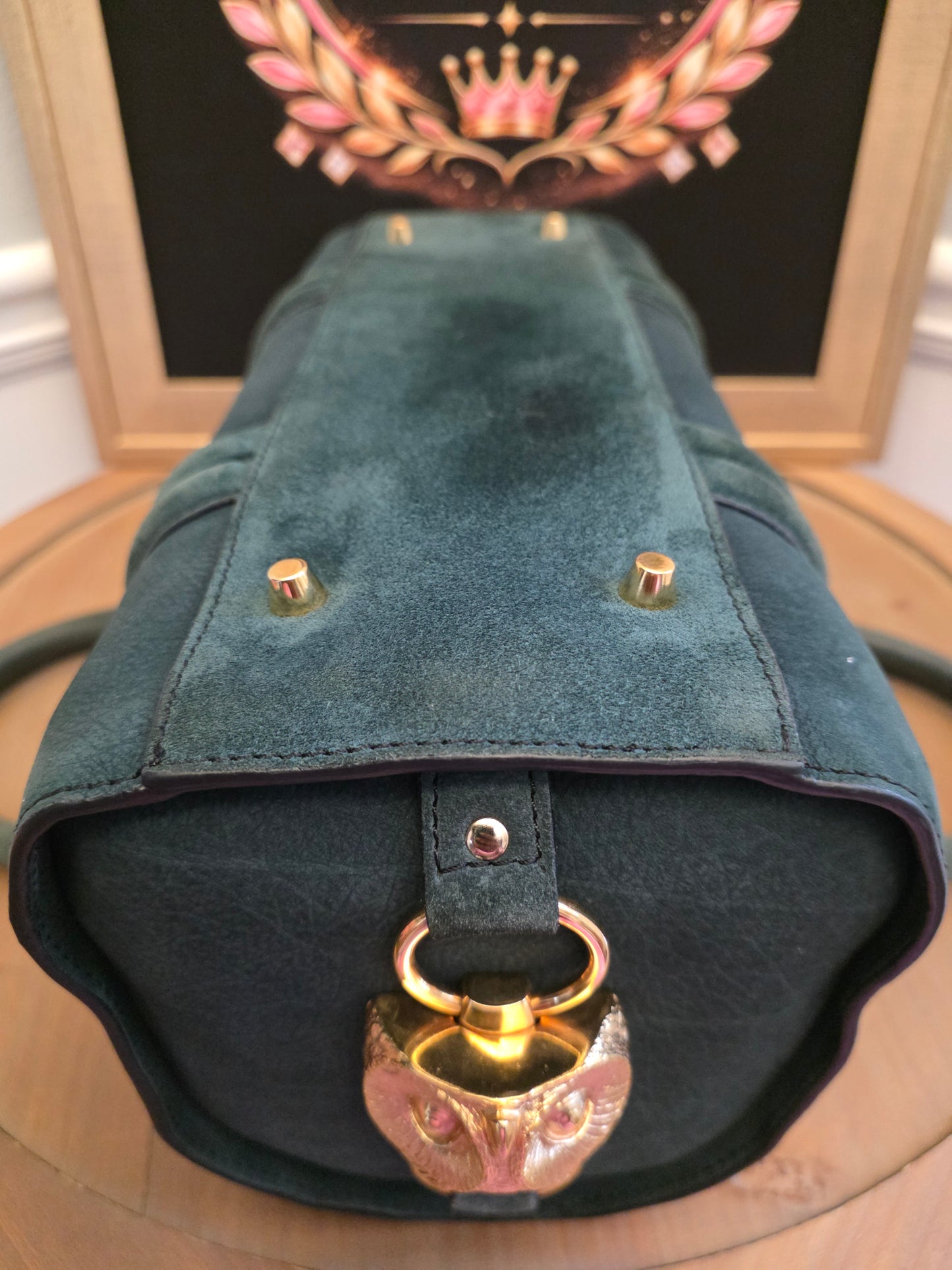 Burberry Prorsum Dark Green Nubuck Leather Owl Doctor Bag