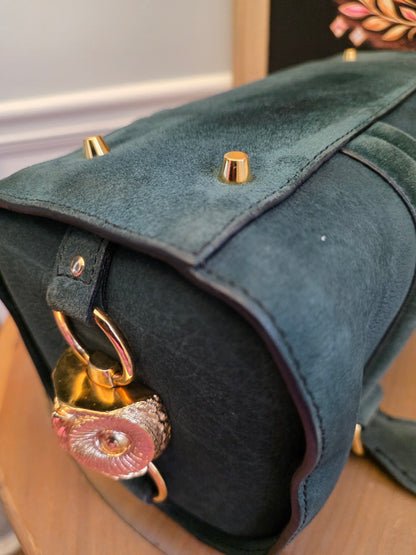 Burberry Prorsum Dark Green Nubuck Leather Owl Doctor Bag
