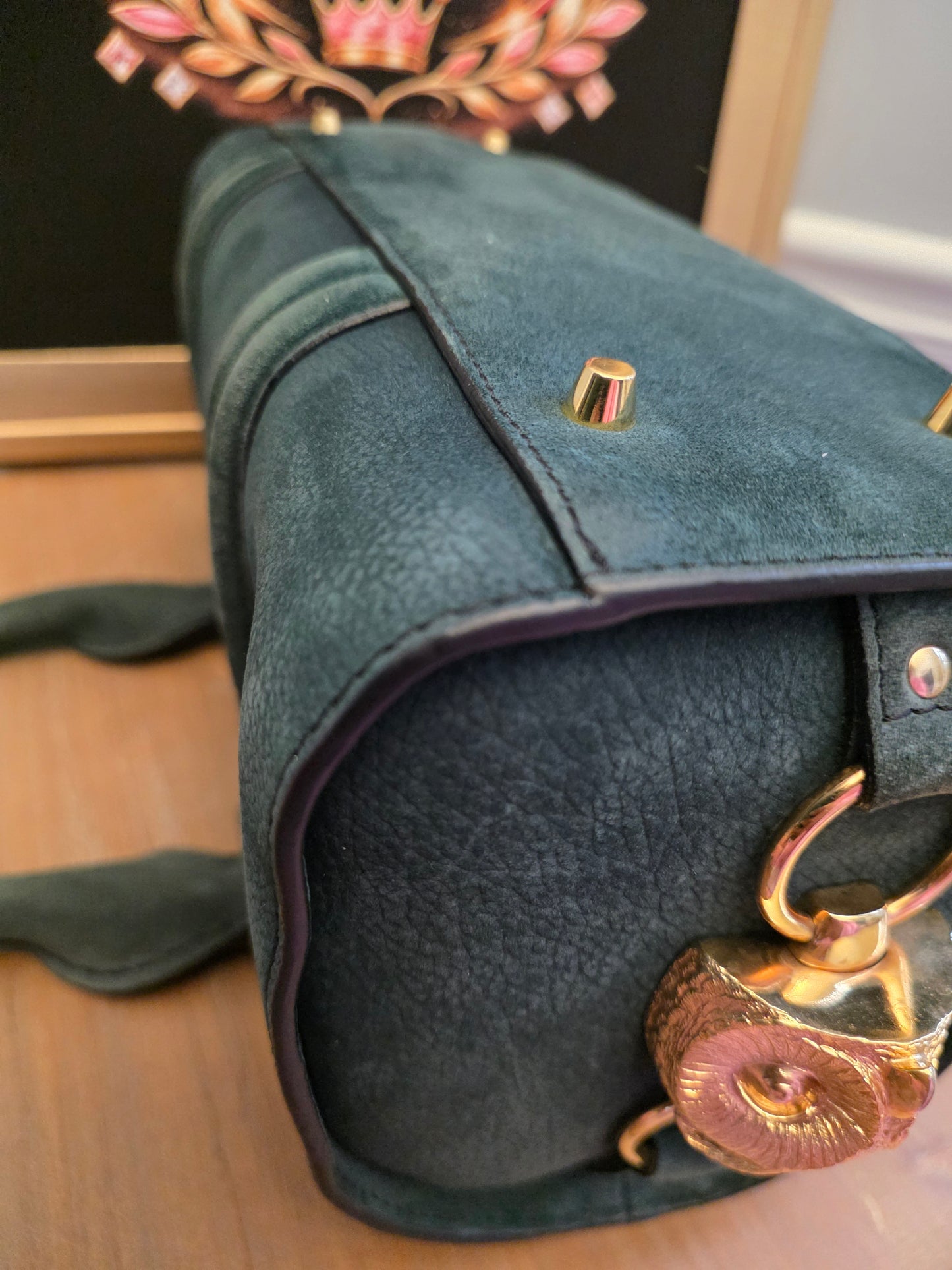 Burberry Prorsum Dark Green Nubuck Leather Owl Doctor Bag
