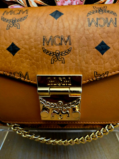 MCM Cognac Visetos Patricia-Style Chain Shoulder / Crossbody Bag