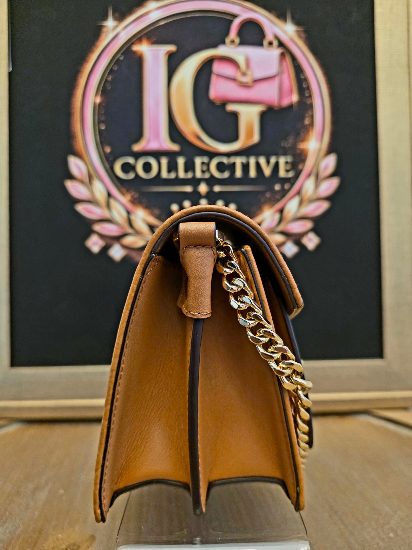 MCM Cognac Visetos Patricia-Style Chain Shoulder / Crossbody Bag