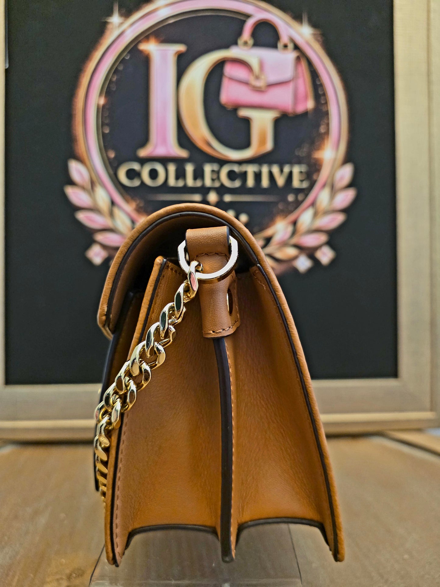 MCM Cognac Visetos Patricia-Style Chain Shoulder / Crossbody Bag
