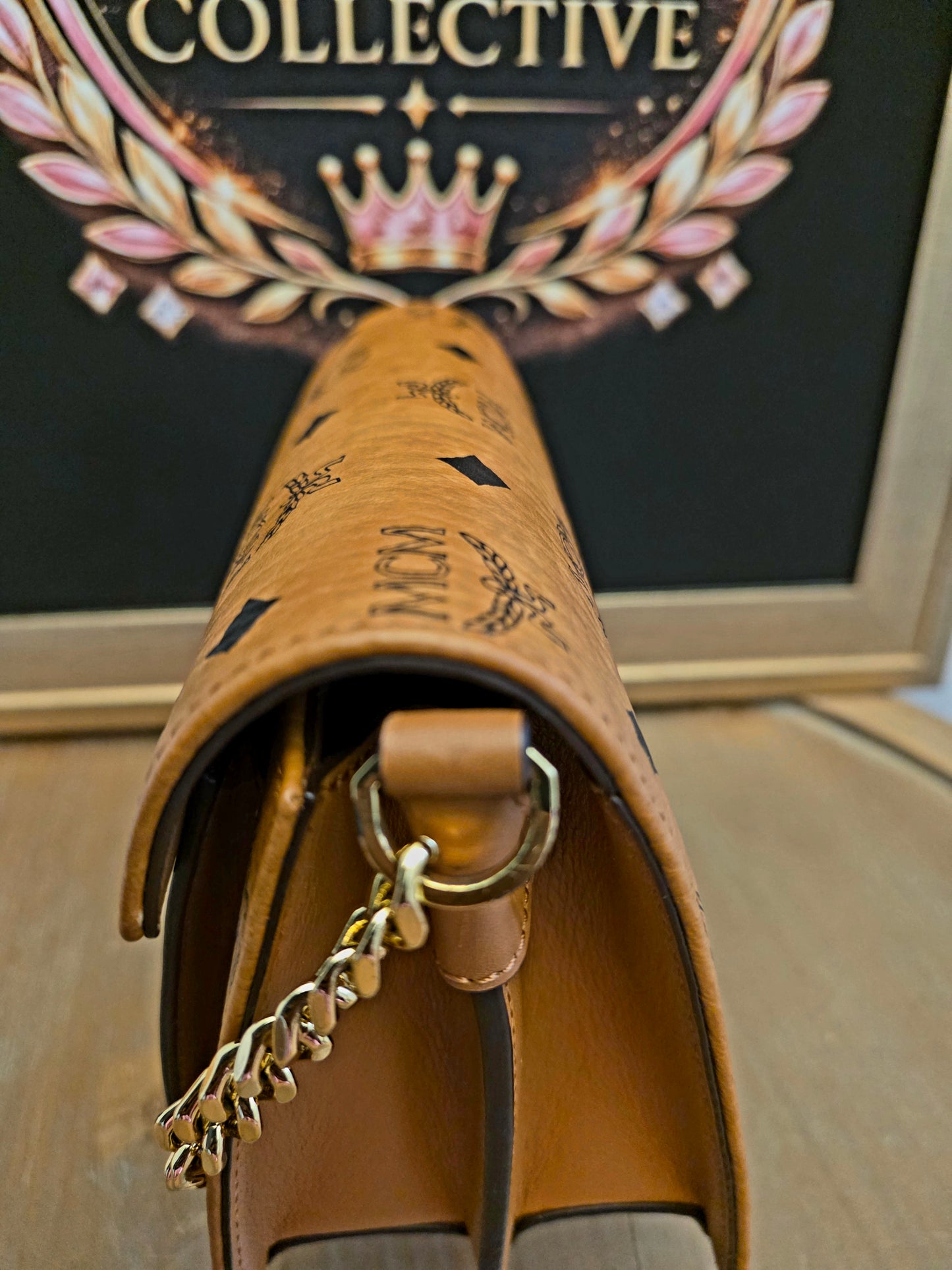 MCM Cognac Visetos Patricia-Style Chain Shoulder / Crossbody Bag