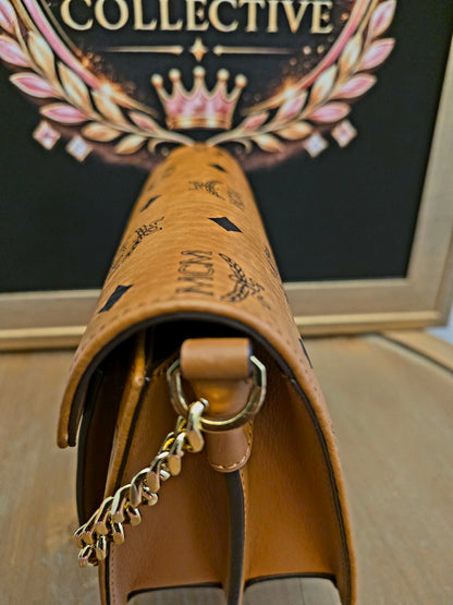 MCM Cognac Visetos Patricia-Style Chain Shoulder / Crossbody Bag