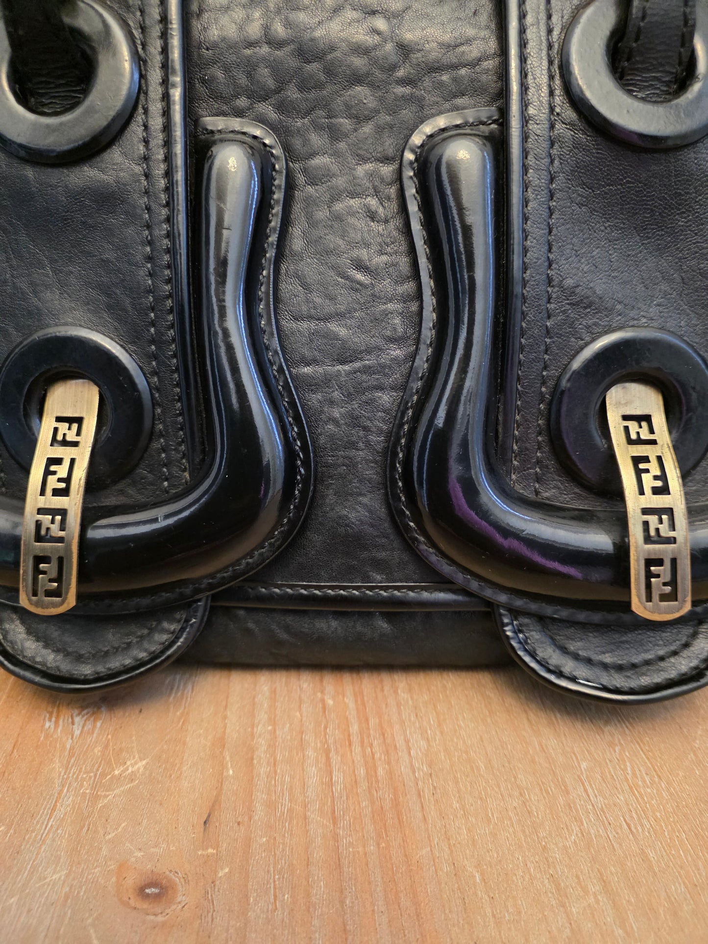 Fendi Black Leather & Patent B. Fendi Shoulder Bag