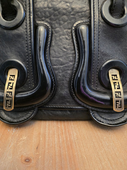 Fendi Black Leather & Patent B. Fendi Shoulder Bag