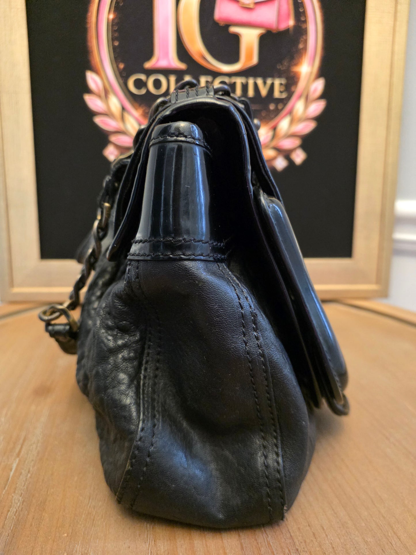 Fendi Black Leather & Patent B. Fendi Shoulder Bag