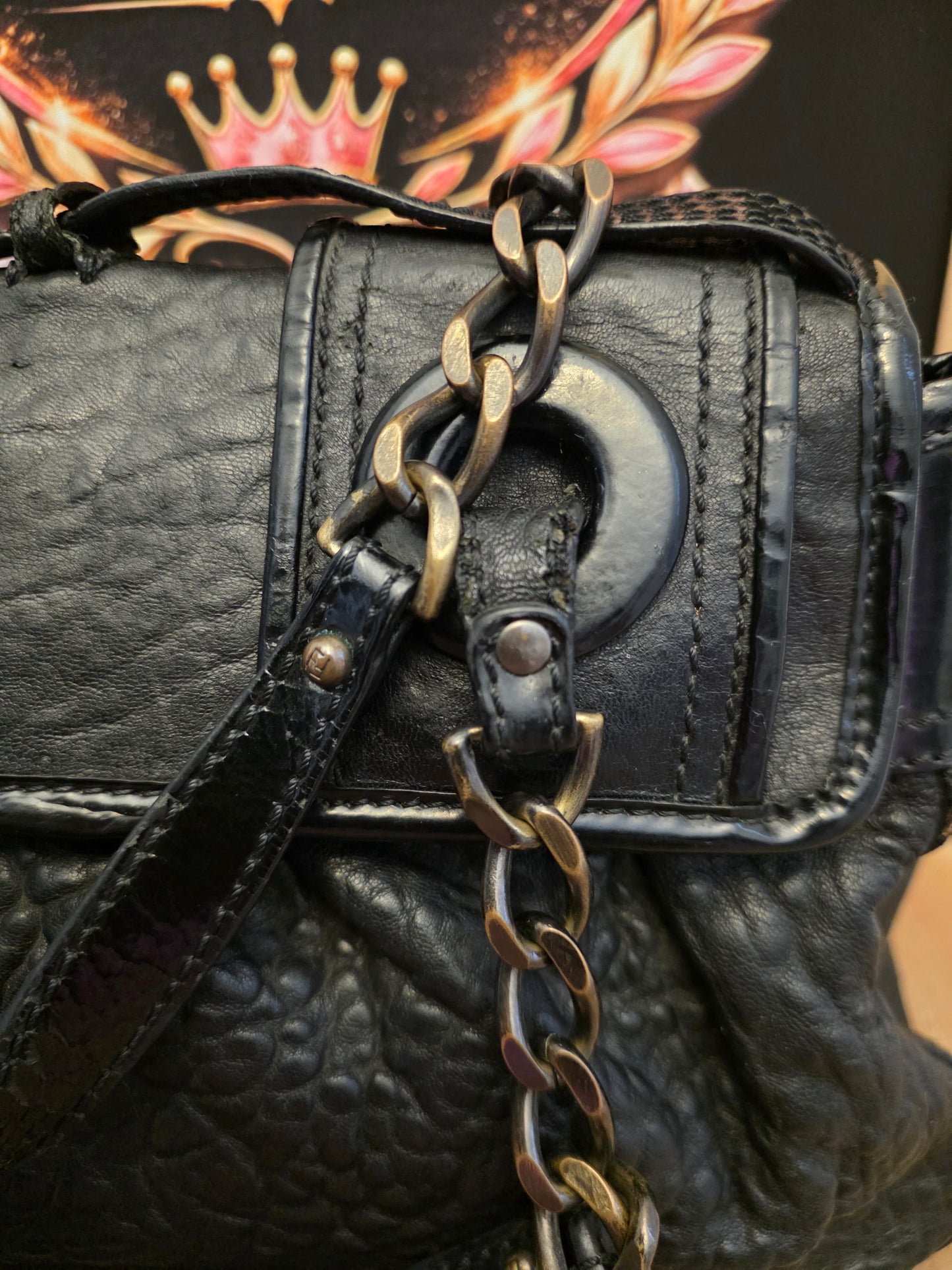 Fendi Black Leather & Patent B. Fendi Shoulder Bag