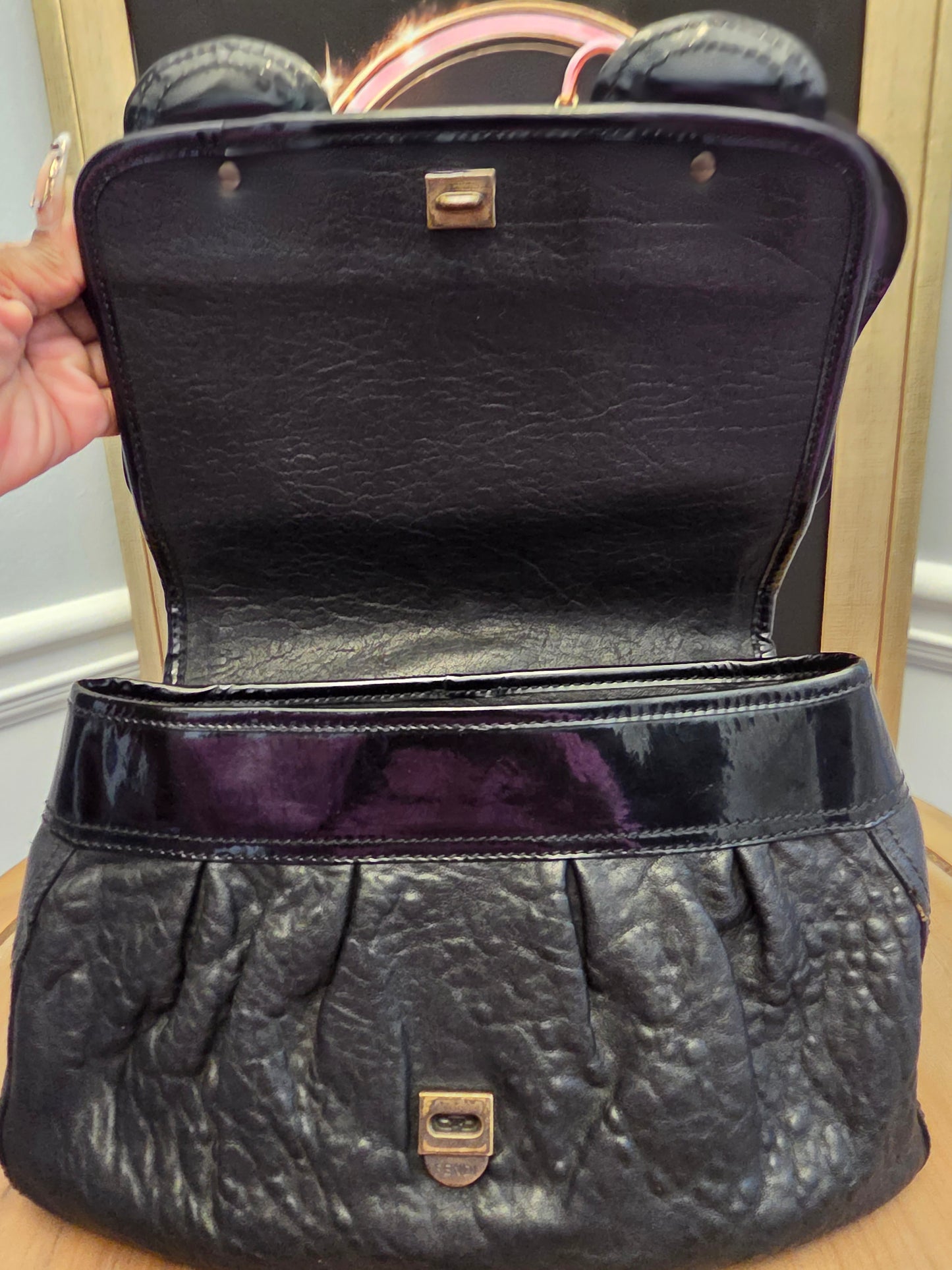 Fendi Black Leather & Patent B. Fendi Shoulder Bag