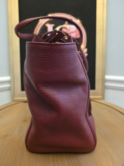 Salvatore Ferragamo Oxblood Calf Hair & Pebbled Leather Gancini Tote