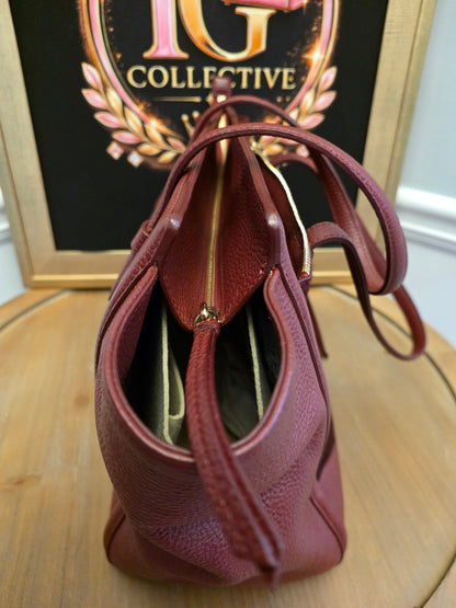 Salvatore Ferragamo Oxblood Calf Hair & Pebbled Leather Gancini Tote