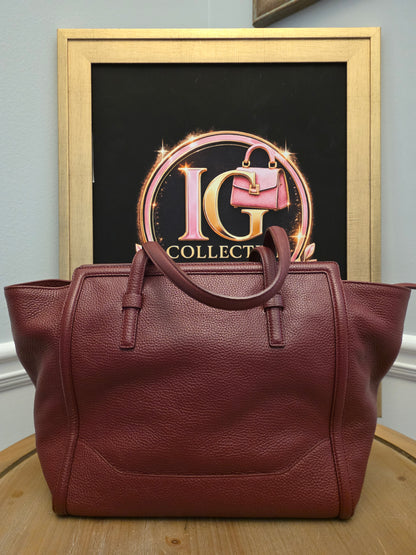 Salvatore Ferragamo Oxblood Calf Hair & Pebbled Leather Gancini Tote