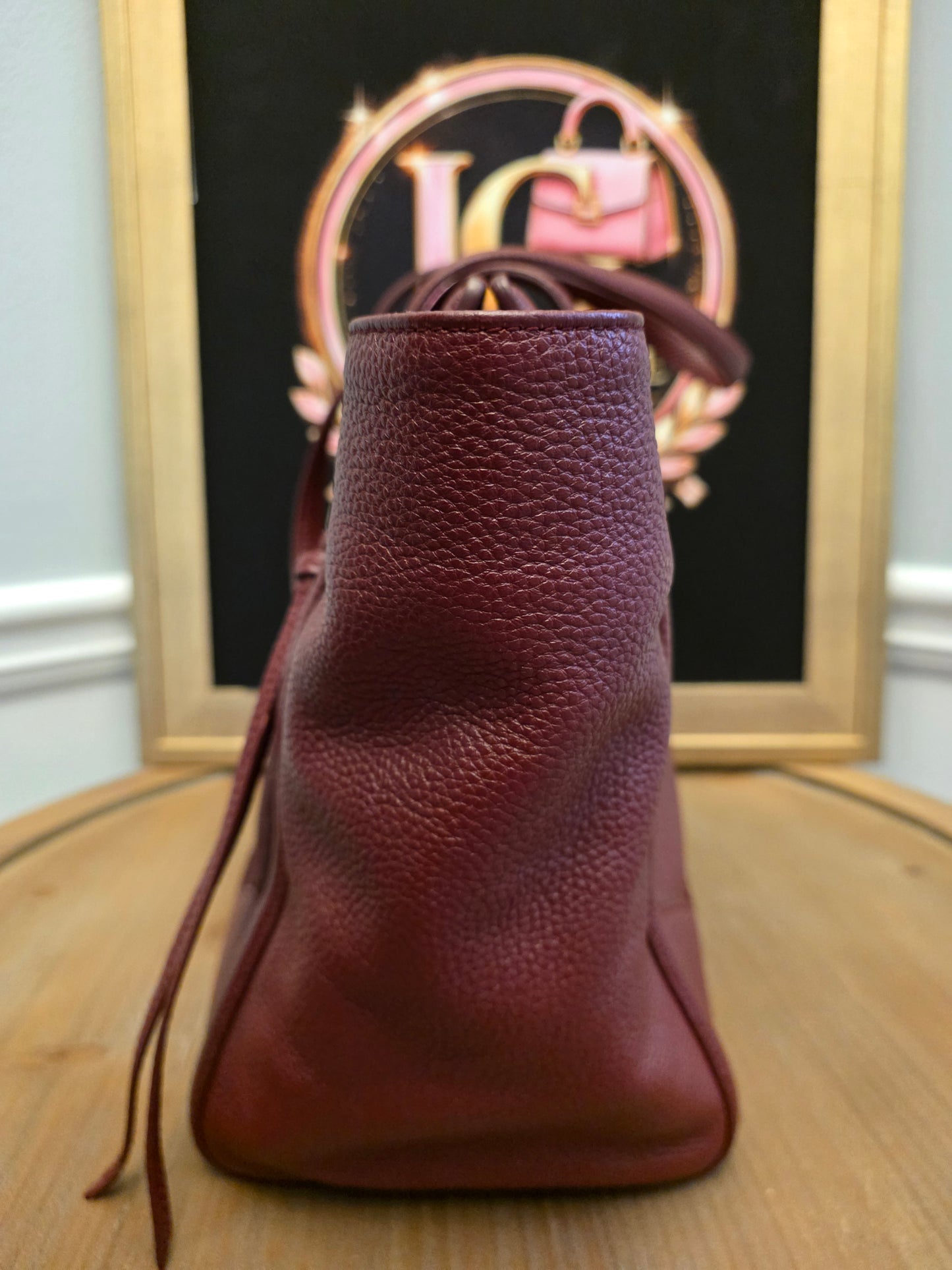 Salvatore Ferragamo Oxblood Calf Hair & Pebbled Leather Gancini Tote
