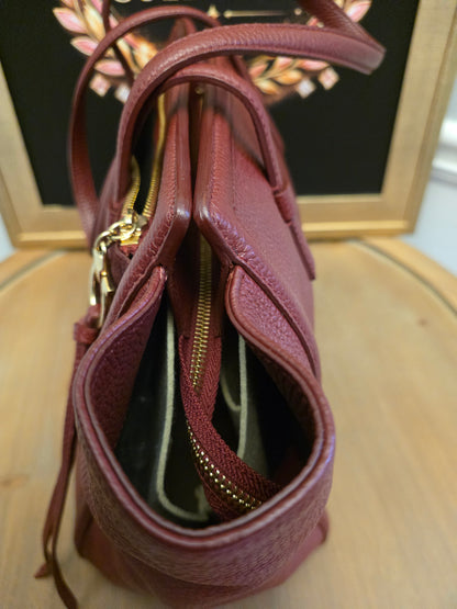 Salvatore Ferragamo Oxblood Calf Hair & Pebbled Leather Gancini Tote