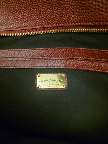 Salvatore Ferragamo Oxblood Calf Hair & Pebbled Leather Gancini Tote