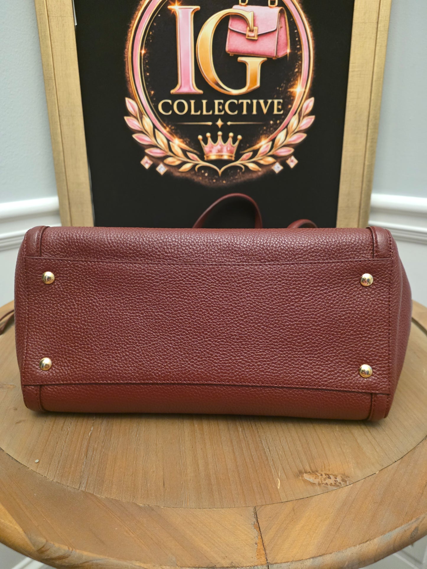 Salvatore Ferragamo Oxblood Calf Hair & Pebbled Leather Gancini Tote