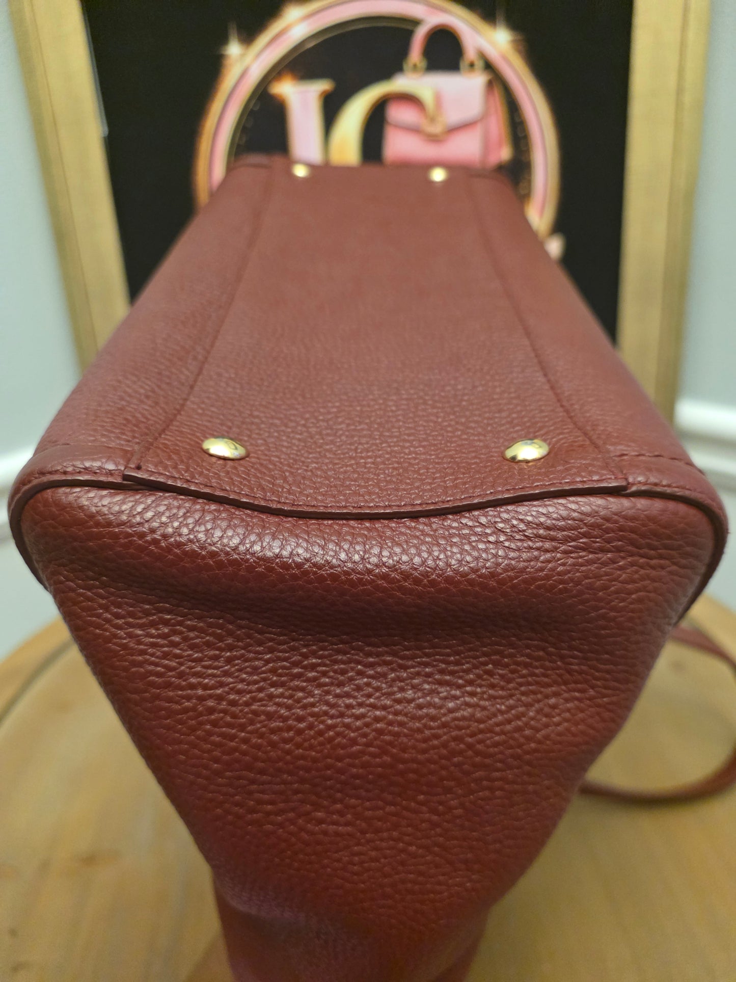 Salvatore Ferragamo Oxblood Calf Hair & Pebbled Leather Gancini Tote