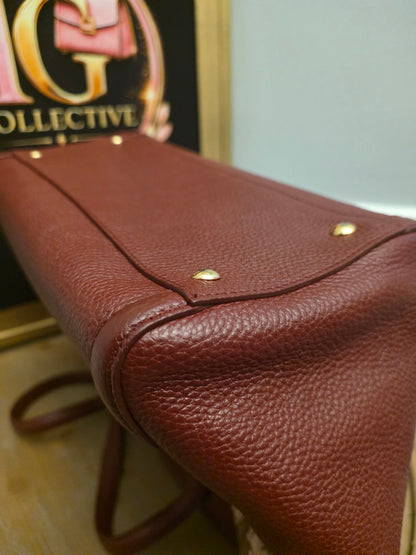 Salvatore Ferragamo Oxblood Calf Hair & Pebbled Leather Gancini Tote