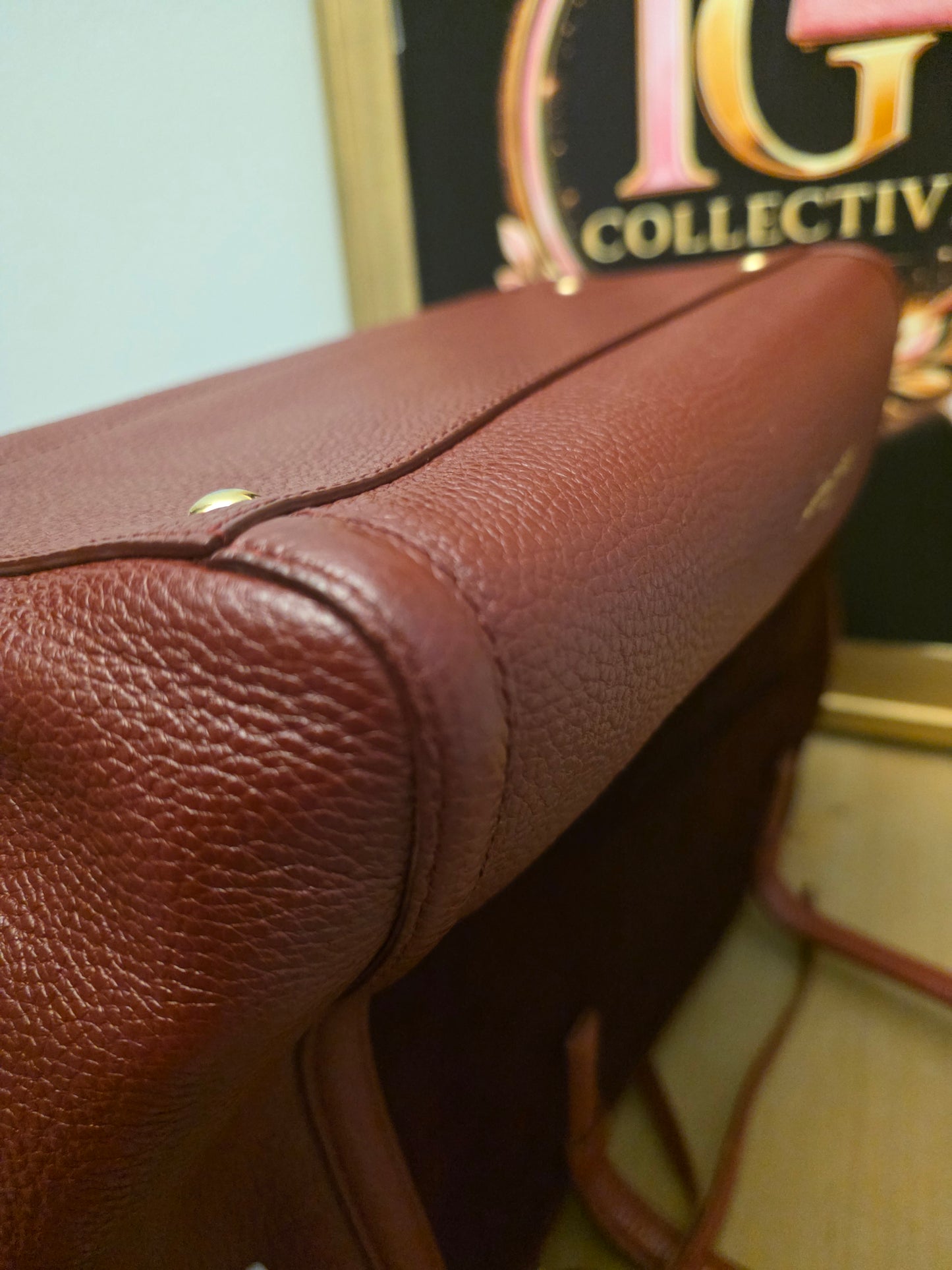 Salvatore Ferragamo Oxblood Calf Hair & Pebbled Leather Gancini Tote